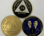 Alcoholics Anonymous 24 Hrs + 1 Year Bill W Dr Bob Recovery Coin Medalli... - $27.71