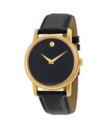 Movado Museum Black Dial Gold Black Leather Mens Watch 2100005 New - £183.85 GBP