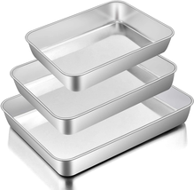 Baking Pans Set of 3, Stainless Steel Sheet Cake Pan for Oven - 12.5/10.5/9.4Inc - £30.32 GBP