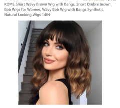 KOME Brown Long Wavy Synthetic Wig for Women,Highlight Middle Part Curly Wig 26” - £13.69 GBP