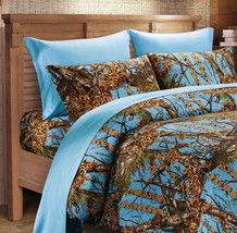 Powder Blue Camo Sheet Set!! King Size Bedding 6 Pc Camouflage Light Sky Blue - £23.99 GBP