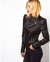 Women Leather Cropped Jacket Handmade Black Moto Leather Winter Jacket #4 - $119.99