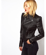 Women Leather Cropped Jacket Handmade Black Moto Leather Winter Jacket #4 - $119.99