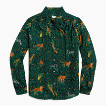 NWT J.Crew Factory Long-sleeve Bow Top in Green Tie Neck Safari Button-up M - £52.19 GBP