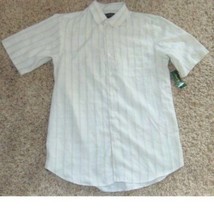 Mens Sport Shirt David Taylor Cream Striped Short Sleeve Button Front Camp-sz S - £11.97 GBP