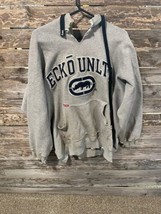 Ecko Unlimited Sweatshirt Mens Large Gray Hooded Embroidered Logo Vtg Distressed - £31.55 GBP