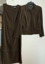 Sag Harbor Womens Sz 12 2 pc Set Dress Blazer Brown Ruffle Hem Midcalf l... - £15.46 GBP