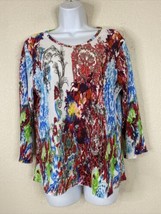 Koret Womens Size S Colorful Floral Crinkle Stretch Blouse Long Sleeve - $11.30