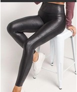 $98 SPANX Faux Leather Shiny LEGGING 2437 BLACK Large Slight Sparkle High Waist - £37.23 GBP