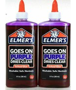 2 Ct Elmer&#39;s 9 Oz Goes On Purple Dries Clear Safe Non Toxic Washable Sch... - £9.33 GBP