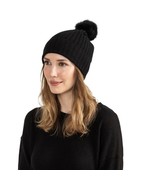 AMICALE Cashmere Genuine Shearling Pompom Beanie Hat, Color: Black, One ... - $109.34 CAD