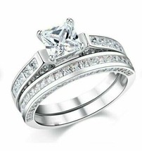 Princess Cut 3.50Ct Diamond White Gold Finish Simulated Bridal Ring Set Size 8.5 - £135.06 GBP