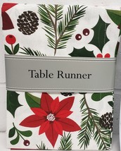 1 Fabric Printed Table Runner(14&quot;x72&quot;) CHRISTMAS,WOOFLAND,POINSETTIA FLO... - £14.23 GBP