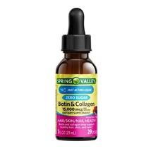 Spring Valley Biotin &amp; Collagen Liquid, Natural Berry, 15000 Mcg, 1 fl oz - $19.29