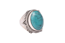 925 Sterling Silver Genuine Turquoise Handmade Cabochon Ring For Women Gift - £31.63 GBP