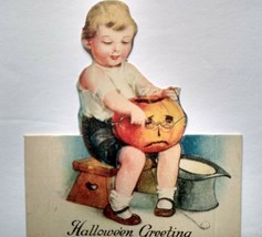 Halloween Placecard Ellen Clapsaddle Diecut Child &amp; JOL Original Unused - £76.31 GBP