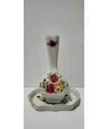 Miniature Bud Vase &amp; Porcelain Rose Collectible Trinket Ring Dishes  Gol... - £9.08 GBP