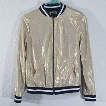Forever 21 Gold Metallic Girls Jacket Sz M Light Stretch Embroidered Tiger - £21.07 GBP