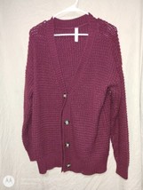 Zenana Outfitters Button Up Cardigan Cable Sweater Size L Burgundy Red Acrylic - $11.30