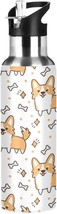 Cute Welsh Corgi Stainless Steel Water Bottle with Straw BPA Free Reusab... - £42.33 GBP