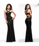 Faviana 7509 Black Sequin Strappy Formal Gown Dress Mob Wife $400 10 - $2,415.05 MXN