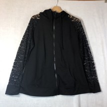 Torrid Size 2 Black Hooded Zip Up Sweatshirt Lace Sleeves Long - £19.77 GBP