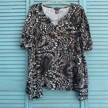 Linda Matthews Short Sleeve Blouse Sz 2X Brown &amp; Black - $22.49