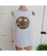 Lucky Brand tee top  smiley shamrocks Medium white animal paws sleeveles... - $21.51