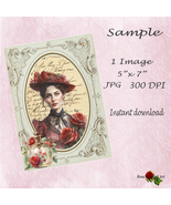 Junk Journal Page Vintage Red Roses Lady Frame Printable Journal Perfume... - £2.31 GBP