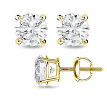 1CT F/I1 Round Cut Genuine Diamonds 14K Yellow Gold Stud Earrings - £685.45 GBP