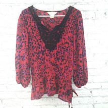 New York City Design Co Blouse Womens PXL Red Animal Print Gathered Side Tie - £14.08 GBP