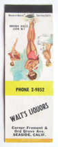 Walt&#39;s Liquors - Seaside, California 20 Strike Matchbook Cover Pinup Girlie CA - £1.57 GBP