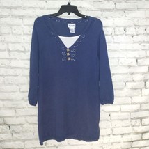 Vintage Blair Sweater Tunic Womens Small Blue 3/4 Sleeve Layered Look Cotton 90s - £23.77 GBP