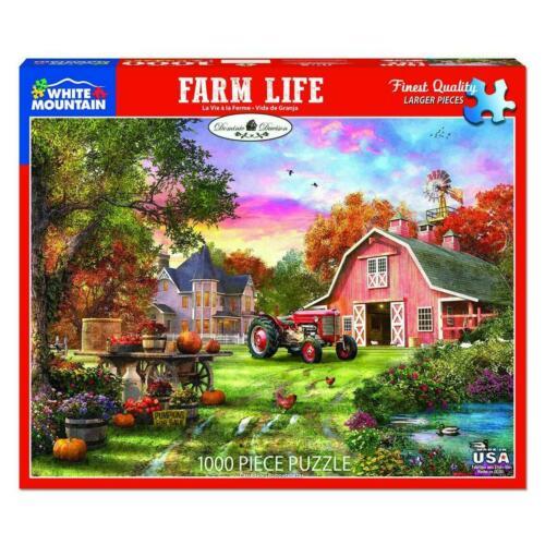 White Mountain Puzzles Farm Life 1000 Piece Jigsaw Puzzle Red Barn Tractor - $33.83