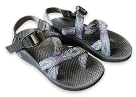 CHACO Z2 Pixel Weave Vibram Sole Purple Aqua Blue Aztec Toe Loop Sandals Sz 6 - £27.25 GBP