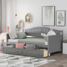 Twin Wooden Daybed with 2 drawers, Sofa Bed for Bedroo - Gray - £291.28 GBP