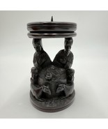 Vintage hand Carved Ebony Wood Nativity Candle Holder Solid Folk Art 6.5in - $136.98 CAD