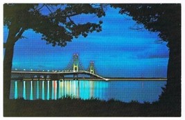 Michigan Postcard Mackinac Island Bridge At Night - $2.10