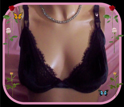 36DD Black Velvet W Lace &amp;Mesh Wing Victorias Secret Demi Plunge Unlined Uw Bra - £31.96 GBP