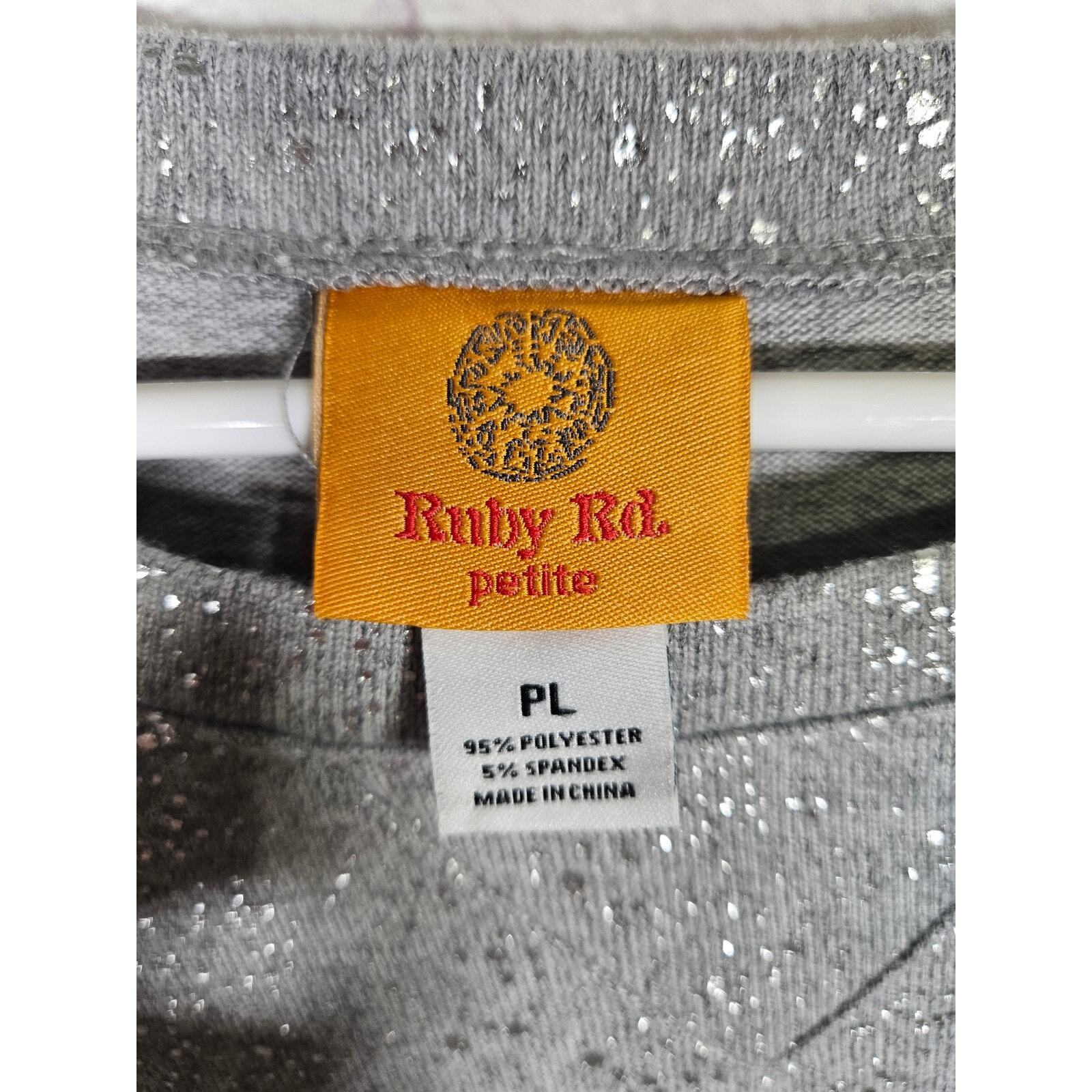 Ruby Rd. Women's Petite Jewel-Neck Foil Gray Hatchi Pullover with Grommets PL Item image 6
