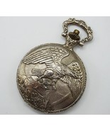 American Bald Eagle Embossed Silver Case Tone Gift Pocket Watch Quartz - £11.60 GBP
