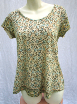 Lucky Brand Boho Top Womens Small Blue on Beige Floral Soft Cotton Modal INDIA - £11.89 GBP