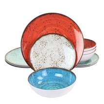 Elama Pryce 12 Piece Melamine Dinnerware Set in Assorted Colors - $1,458.64 MXN