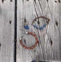 “Levi  Days” Bright Faceted Blue Agate/ Leather Bracelets Free Ship Made... - £28.74 GBP