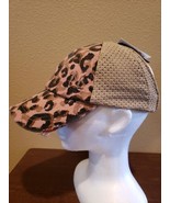 C.C. Dusty Rose Leopard Print Distressed Vintage Pony Cap with Knit Mesh... - $26.54 CAD