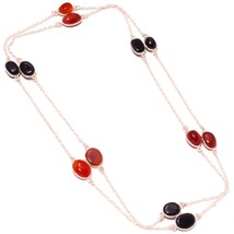 Carnelian Black Onyx Gemstone Fashion Handmade Necklace Jewelry 36&quot; SA 1984 - £5.18 GBP