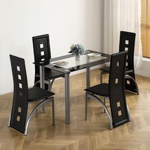 5 Pieces Dining Table Set for 4, Kitchen Room Tempered Glass Dining Table, 4 Cha - £323.71 GBP