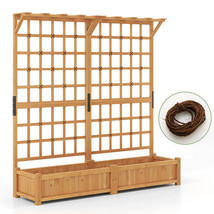 71 Inches Large Wooden Planter Container with Trellis and Hanging Roof-Orange -  - $4,956.43 MXN