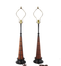 Vtg 60s Mid Century Modern MCM Gruvwood Walnut Wood Metal Table Lamps Li... - $692.95