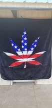 American Flag Stars Stripes Marijuana Leaf Queen Size Blanket - £50.63 GBP